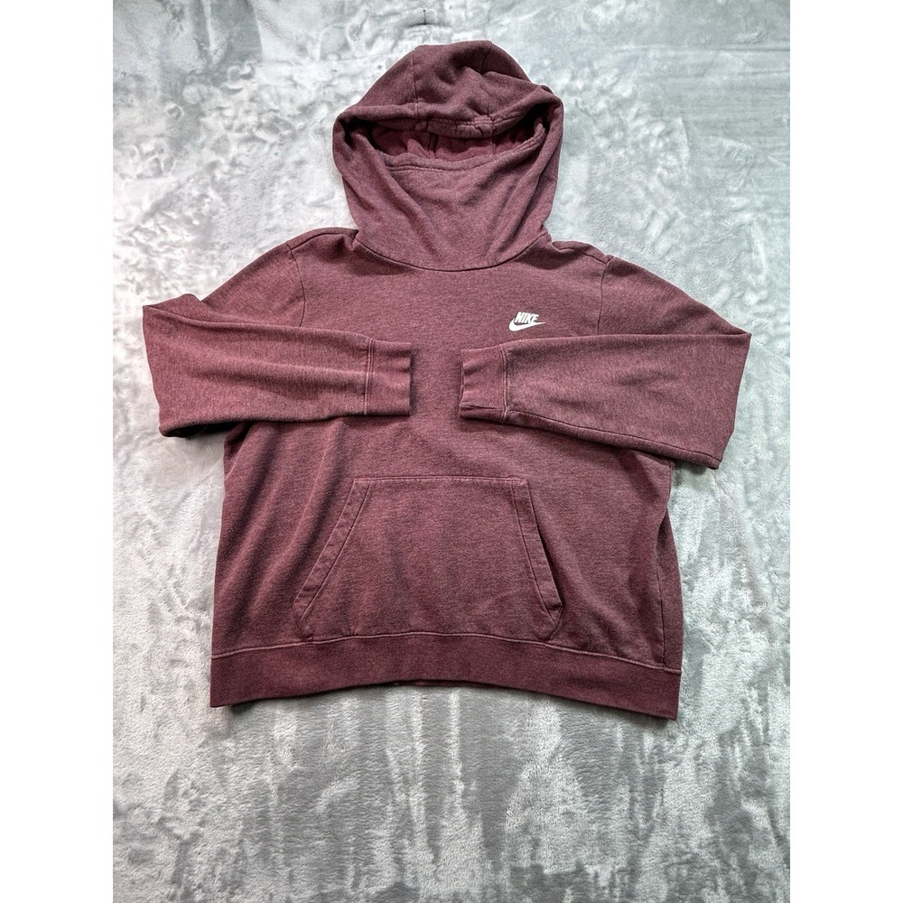 Nike Hoodie Womens Sz.XL Maroon Long Sleeve Cowl Funnel Neck Pullover Fleece Y2K